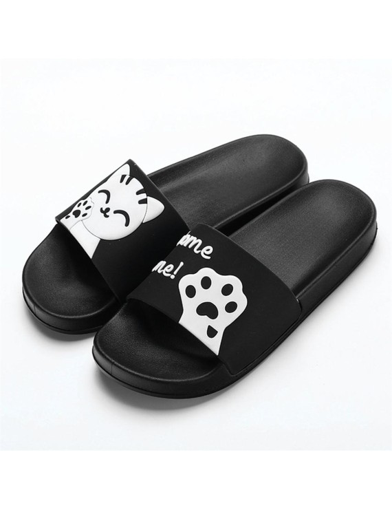 Soft Soled Men Women Summer Slippers Cute Cat Pattern Non-slip Couple Slippers