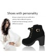 Fashion Women High Heel Lace Up Side Zipper Buckle Ankle Boots Suede Shoes