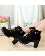 Fashion Women High Heel Lace Up Side Zipper Buckle Ankle Boots Suede Shoes