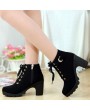 Fashion Women High Heel Lace Up Side Zipper Buckle Ankle Boots Suede Shoes