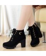 Fashion Women High Heel Lace Up Side Zipper Buckle Ankle Boots Suede Shoes