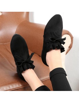 Comfortable Women Pointed Toe Flat Shoes Casual Bowknot Decoration Suede Shoes