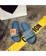 Unique Designer Women Fashionable Denim Slippers Vintage Slip On Flip Flops