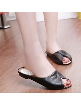 Fashion Women Slippers Soft Leather Upper Leopard Printed Peep Toe Sandals