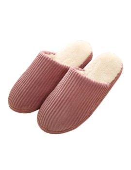 Super Soft Anti-skid Warm Cotton Striped Slippers Plush Indoor Couple Slipper