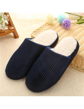 Super Soft Anti-skid Warm Cotton Striped Slippers Plush Indoor Couple Slipper