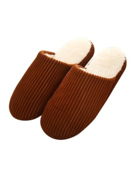 Super Soft Anti-skid Warm Cotton Striped Slippers Plush Indoor Couple Slipper