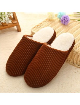 Super Soft Anti-skid Warm Cotton Striped Slippers Plush Indoor Couple Slipper