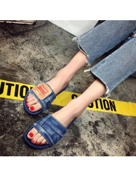 Unique Designer Women Fashionable Denim Slippers Vintage Slip On Flip Flops