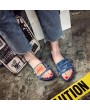 Unique Designer Women Fashionable Denim Slippers Vintage Slip On Flip Flops