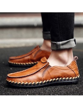 Lightweight Men Casual Shoes Slip On Breathable Men Soft Leather Flat Loafers