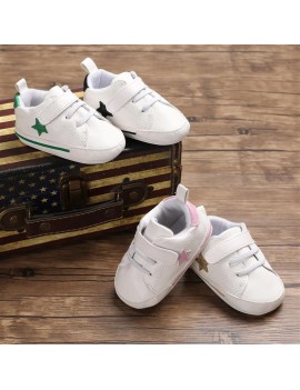 Four seasons casual shoes for 0-1 year old newborn with soft sole pentangle star baby walking shoes with pink inner length of 11CM / 67g