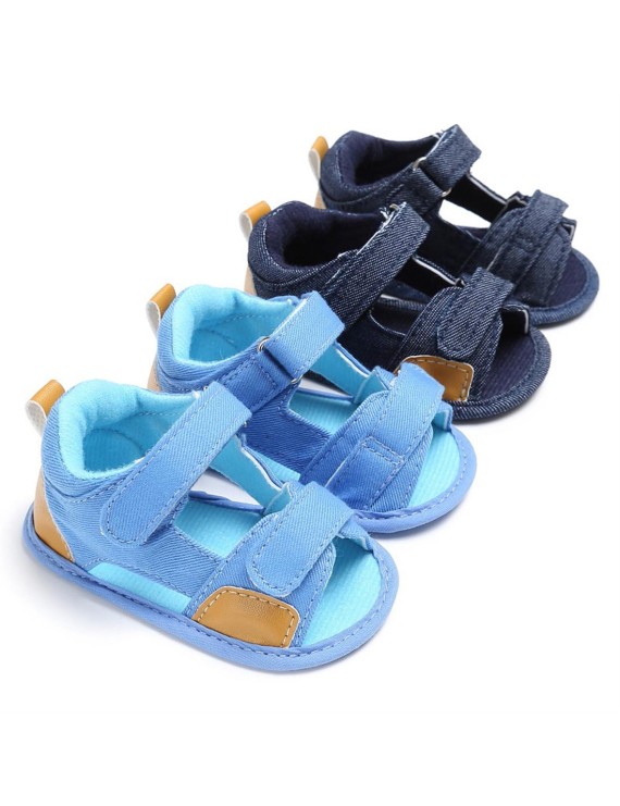 Baby shoes summer 0-1 year old soft soled Velcro perforated breathable baby sandals light blue 12CM/ 40g