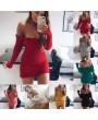 Sexy Off Shoulder Dress Bodycon Pack Hip Bottoming Dress For Autumn Winter