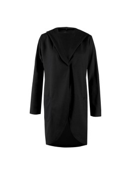 Autumn Winter Women Long Sleeve Long Coat Woolen Hooded Outerwear Overcoat