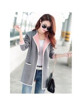 Autumn Winter Medium Length Knitting Cardigan Loose Long Sleeve Coat for Women