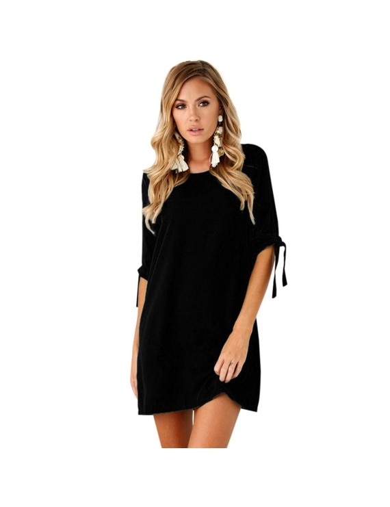 Autumn Fashion Women Solid Color Dress Sexy Ladies Round Neck Female Dress