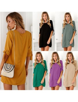 Autumn Fashion Women Solid Color Dress Sexy Ladies Round Neck Female Dress