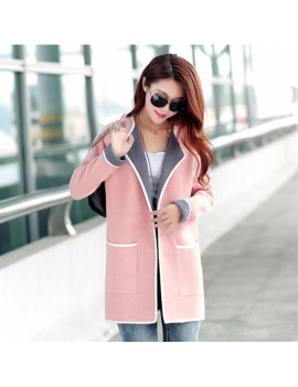 Autumn Winter Medium Length Knitting Cardigan Loose Long Sleeve Coat for Women