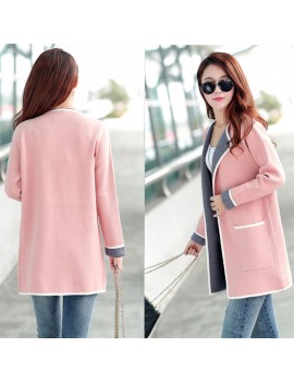 Autumn Winter Medium Length Knitting Cardigan Loose Long Sleeve Coat for Women