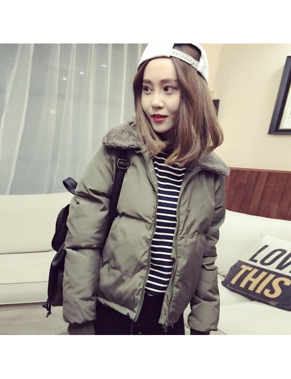 Spring Autumn Winter Women Lambs Collar Down Cotton-Padded Jacket Short Coat