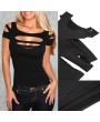 Women Ripped T-shirts Top Cutout Clubwear Cut out Tee Club Goth Punk Rave