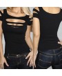 Women Ripped T-shirts Top Cutout Clubwear Cut out Tee Club Goth Punk Rave