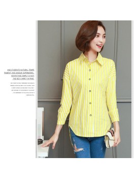 Vertical Strip Shirt Casual Turn-down Collar Long-sleeved Blouse for Women