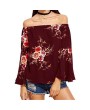 Women Off Shoulder Blouses Shirts Floral Printed Tops Flare Sleeve Tops Shirts