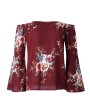 Women Off Shoulder Blouses Shirts Floral Printed Tops Flare Sleeve Tops Shirts