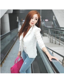 Women Lace Patchwork Suit Solid Western-style Clothes Coat with One Button