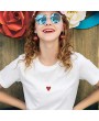 Women Short Sleeve T-Shirt Casual O Neck Ladies Heart Embroidery Shirt Tops