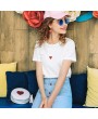 Women Short Sleeve T-Shirt Casual O Neck Ladies Heart Embroidery Shirt Tops