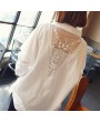 Women's V-neck Lace Patchwork Long-sleeved Backless Shirts Tops and Blouse