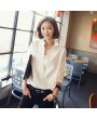 Women's V-neck Lace Patchwork Long-sleeved Backless Shirts Tops and Blouse