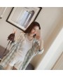 Female Fashion Loose Long Sleeve Plaid Shirts Turn-down Collar Button Decor