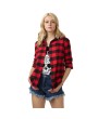 Female Lapel Long Section Plaid Shirt Women Slim Outerwear with Long Sleeves