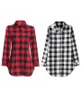 Female Lapel Long Section Plaid Shirt Women Slim Outerwear with Long Sleeves