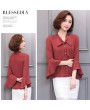 Spring Women Casual Slim Pagoda Sleeves V-neck Bowknot Ribbon Chiffon Shirt