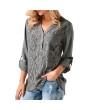 Solid Color Sexy Lace-Stitching Shirt Long-sleeved V-neck Blouse for Female