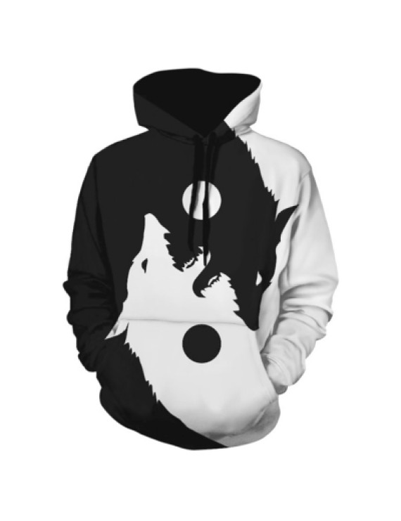 Wolf Print Casual Hoodie