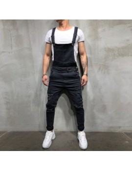 Men Distressed Denim Carpenter Overalls Bib Rompers Moto Biker Jean Jumpsuits Pants