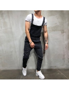 Men Distressed Denim Carpenter Overalls Bib Rompers Moto Biker Jean Jumpsuits Pants