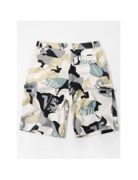 Letter Camo Print Multi-pocket Cargo Shorts